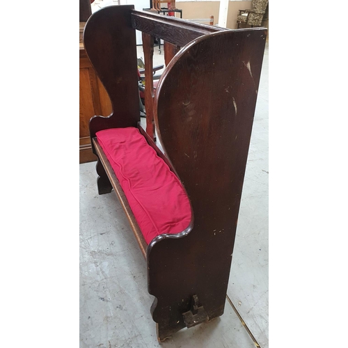 403 - High backed antique Oak church pew with red cushioning