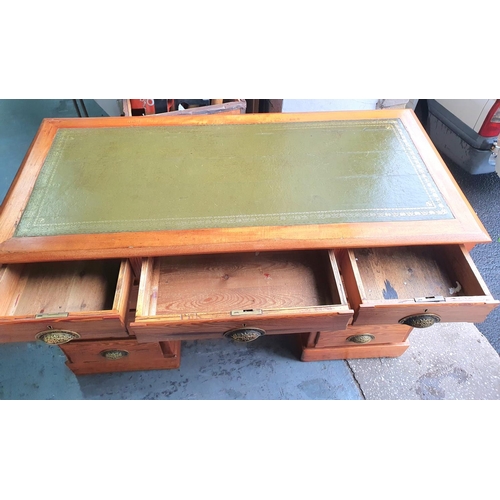 409 - Antique pine desk with green leather top