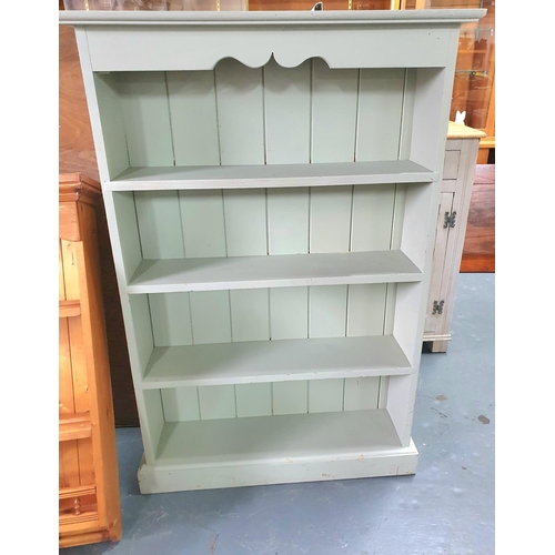 412 - Painted free-standing Pine bookcase together with a Pine display shelving unit (2)