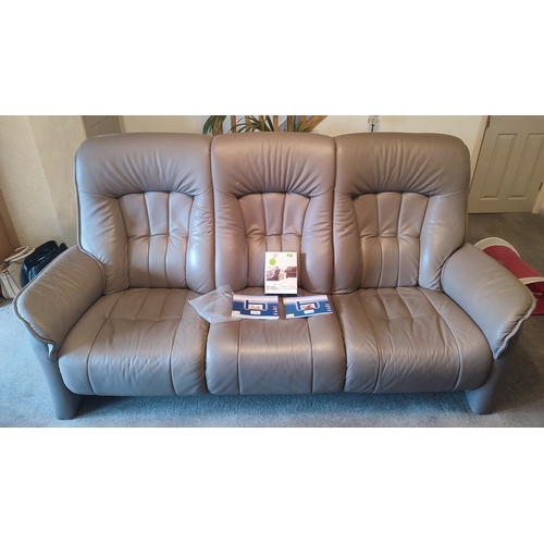 419 - Himolla, Germany, Rhine leather three-seater sofa, reclining armchair and storage footstool, RRP £3,... 