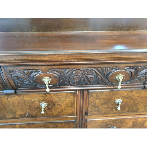 426 - Fine quality carved drawers and Walnut veneered antique sideboard