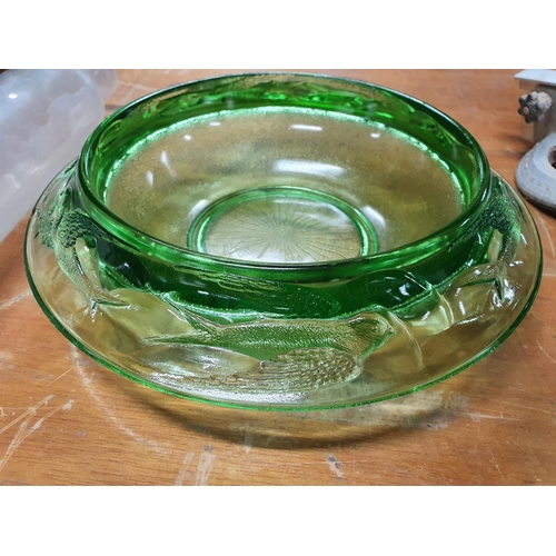 399 - Fine quality Art Nouveau Edwardian Uranium glass fruit bowl together with a similar period glass rol... 