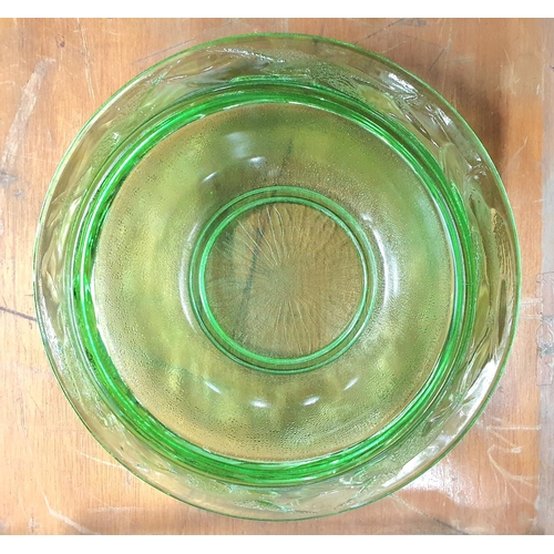 399 - Fine quality Art Nouveau Edwardian Uranium glass fruit bowl together with a similar period glass rol... 