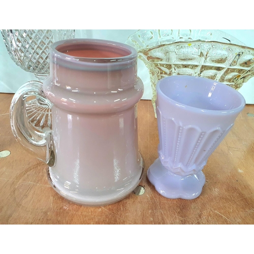 401 - Antique glassware and glass tankard and antique violet glass goblet (6)