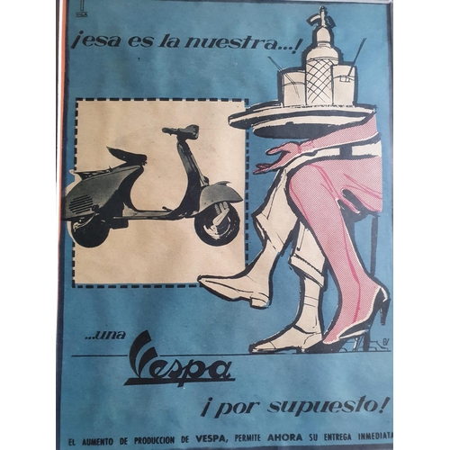 225 - Vintage Vespa poster in Spanish, modern frame and glazed