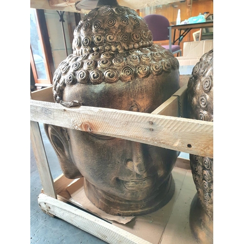 350 - Pair of modern, large, indoor/outdoor Balinese terracotta Buddha head, crated and newly imported