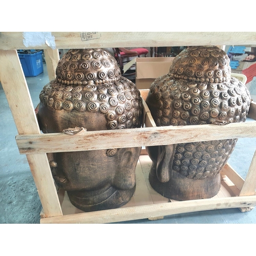 350 - Pair of modern, large, indoor/outdoor Balinese terracotta Buddha head, crated and newly imported