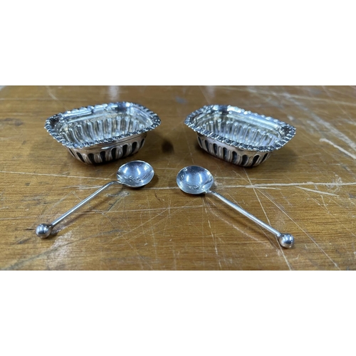 6 - Pair of antique silver salts with silver spoons