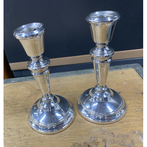 26 - Pair of 1990 Birmingham silver weighted candle sticks