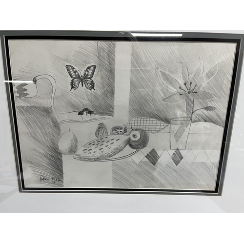 103 - Modernist graphite drawing of still-life of fruit, bears signature and dated 