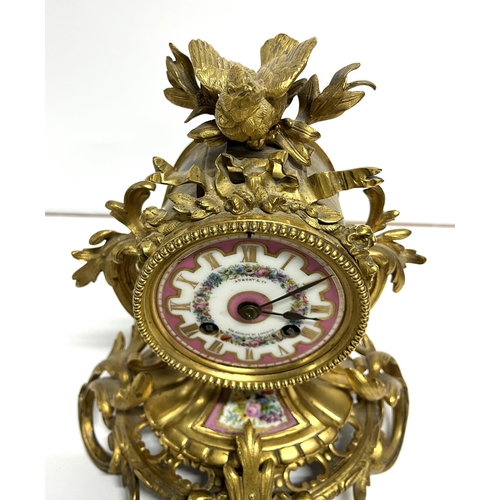 87 - 19thC gilt bronze ornate mantle clock with enamel face, retailed by  Aubert & Co, Regent Street, Lon... 