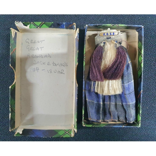 14 - Extremely rare - King's Own Scottish Borderers regiment WW1 kilt sweetheart brooch in original box.