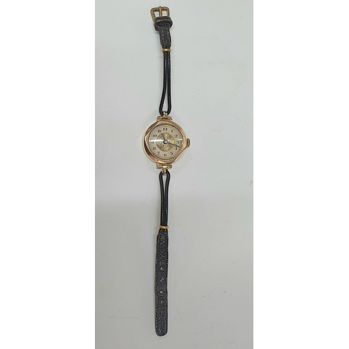 17 - Antique 9ct Rose gold cased ladies watch, unmarked with unusual 2 tone gold Rose petal centre and on... 