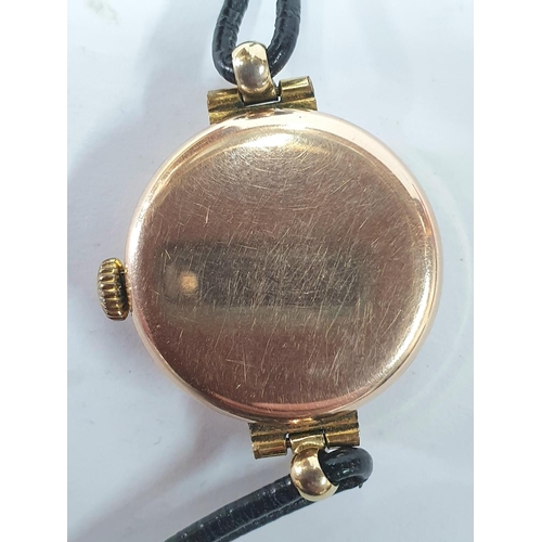 17 - Antique 9ct Rose gold cased ladies watch, unmarked with unusual 2 tone gold Rose petal centre and on... 