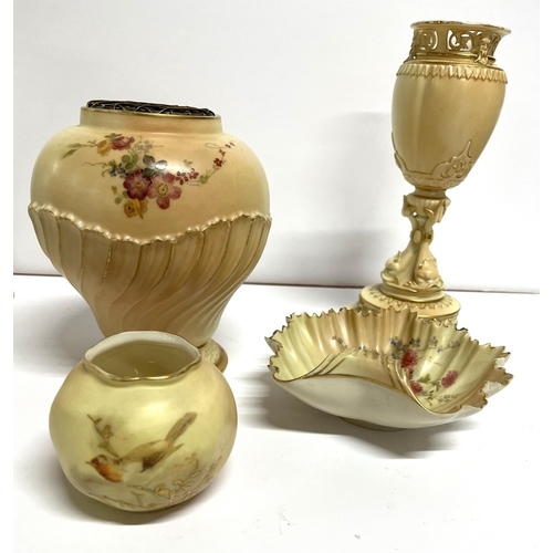 39 - Pair of antique Royal Worcester blush vases together with four other, mainly Royal Worcester hand-pa... 