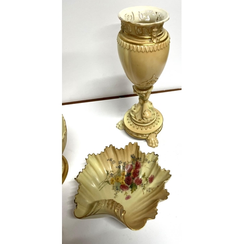 39 - Pair of antique Royal Worcester blush vases together with four other, mainly Royal Worcester hand-pa... 