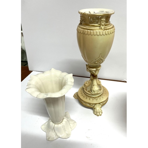 39 - Pair of antique Royal Worcester blush vases together with four other, mainly Royal Worcester hand-pa... 