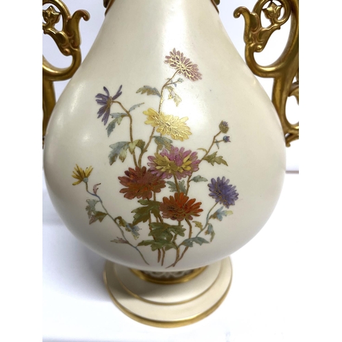 40 - large Royal Worcester antique, blush ivory lidded vase with 2 gilded handles in the form of Sea-hors... 