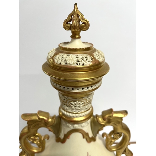 40 - large Royal Worcester antique, blush ivory lidded vase with 2 gilded handles in the form of Sea-hors... 
