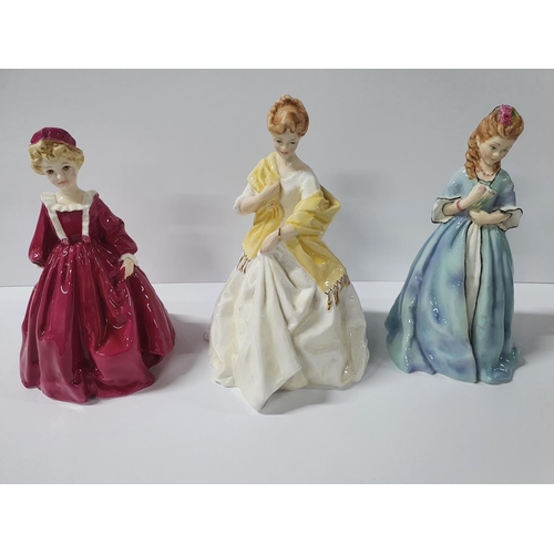 49 - Three Royal Worcester ladies by F G Doughty, Sweet Anne (no 3630), First Dance (no 3629) and Grandmo... 