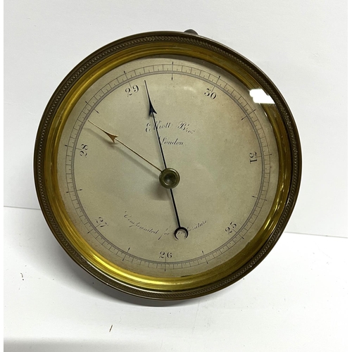 62 - Victorian brass aneroid barometer retailed by Elliott Brothers of London, possibly manufactured by N... 