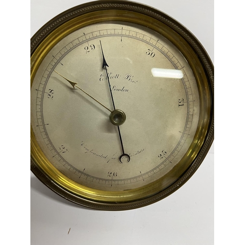 62 - Victorian brass aneroid barometer retailed by Elliott Brothers of London, possibly manufactured by N... 