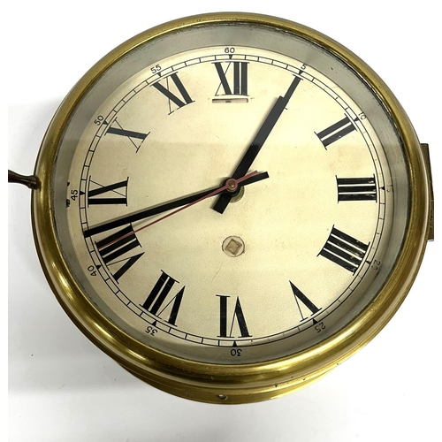 84 - Ships brass cased wall clock with Roman numerals