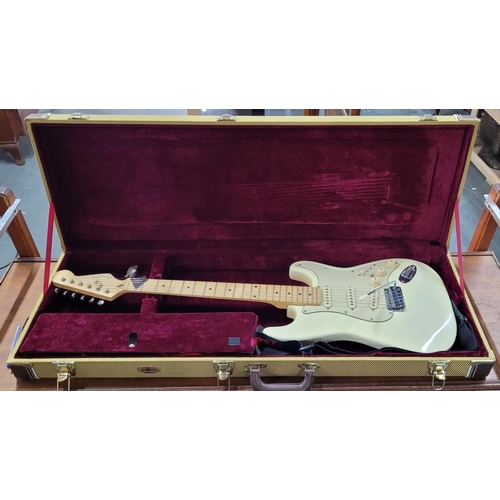 91 - Fender Stratocaster-style in Olympic white bearing serial No. Z200804 with hard case and accessories