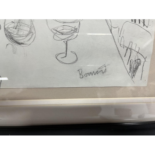 99 - Graphite sketch depicting a lady sat at a cafe table which bears the signature Bonnard in plain fram... 