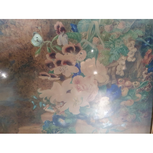 100A - Large, mid 19thC still-life watercolour, signed and dated Hunt 1845 in stunning heavy gesso frame,

... 