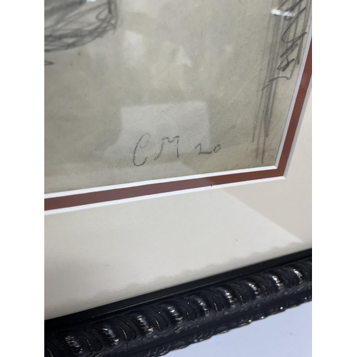 104 - Large graphite drawing, 'still life with a bottle', signed in initials C M and ascribed verso to Ced... 