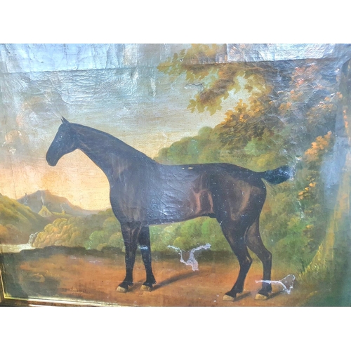 116 - J SMITH 1826 naïve school oil on canvas, laid down onto board, Horse in English landscape, signed an... 