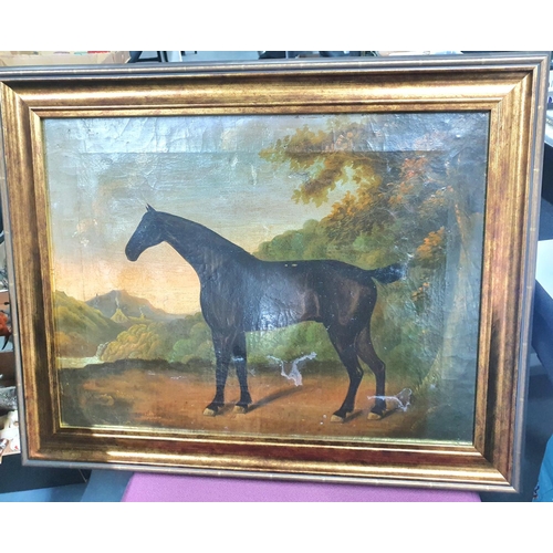 116 - J SMITH 1826 naïve school oil on canvas, laid down onto board, Horse in English landscape, signed an... 