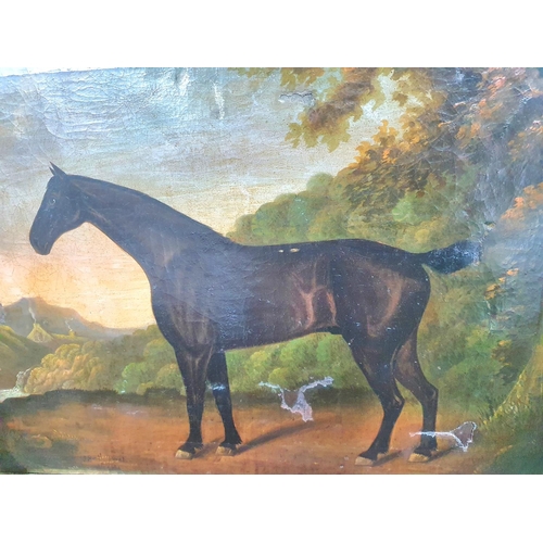 116 - J SMITH 1826 naïve school oil on canvas, laid down onto board, Horse in English landscape, signed an... 