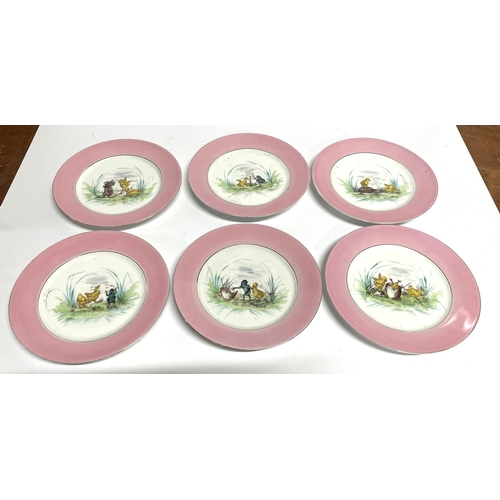 416 - Six Victorian hand-painted plates depicting scenes featuring a newly hatched Chick and a Frog (6)