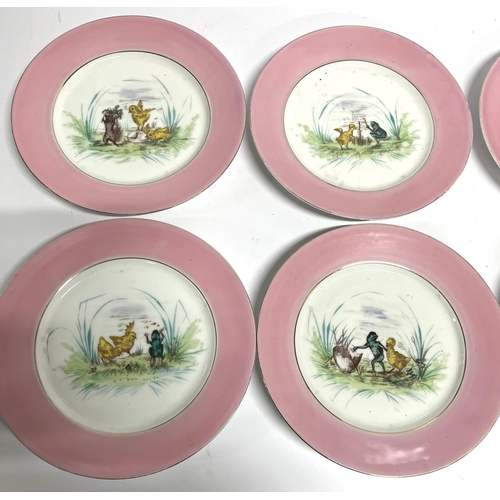 416 - Six Victorian hand-painted plates depicting scenes featuring a newly hatched Chick and a Frog (6)