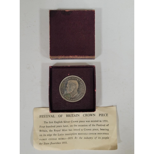 63 - 1951 festival of Britain 5 shilling coin with original box and papers - UNCIRCULATED