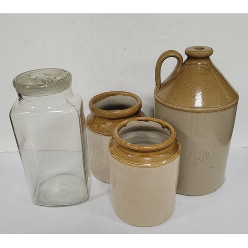 71 - collection of stoneware items and a tall glass jar (4)