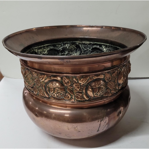 90 - Ornate copper planter and large brass jam pan (2)