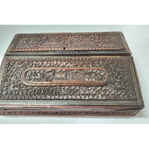 115 - Extensively carved Victorian Indian hardwood writing slope