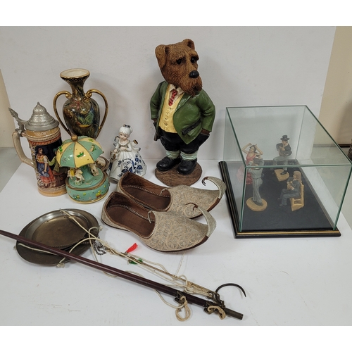 149 - Selection of various collectables including cased figures, vintage vase, stein and middle eastern sh... 