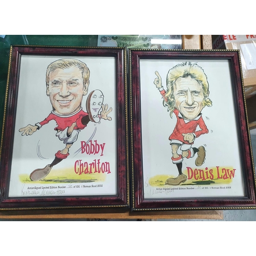 164 - Pair of signed limited edition character prints of Denis Law and Bobby Charlton, both framed (2)