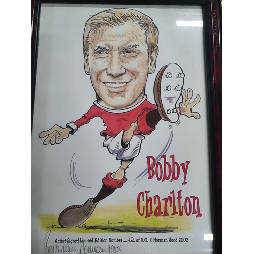 164 - Pair of signed limited edition character prints of Denis Law and Bobby Charlton, both framed (2)