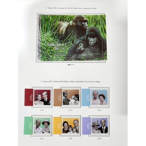 193 - Red Stanley Gibbons Guernsey stamp album containing 2005 -2011 MU sets and mini sheets (qty)