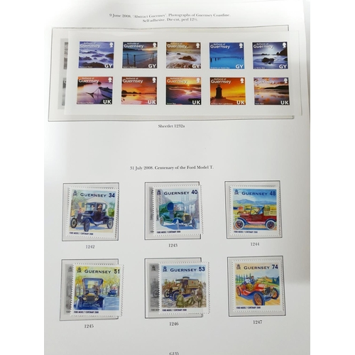 193 - Red Stanley Gibbons Guernsey stamp album containing 2005 -2011 MU sets and mini sheets (qty)