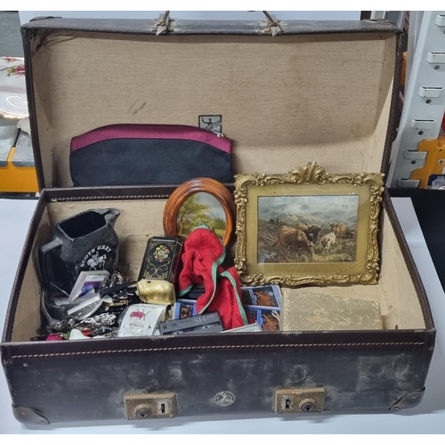 244 - Collection of miscellaneous items in a vintage suitcase (Qty)