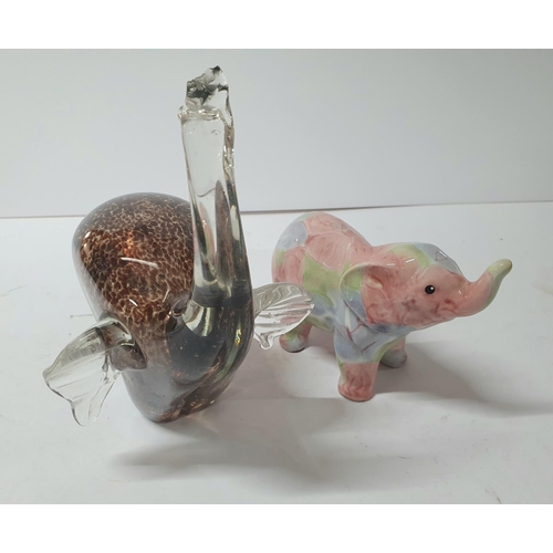 425 - Fine quality, large Elephant paperweight together with an Elephant figurine by Park Rose (2)