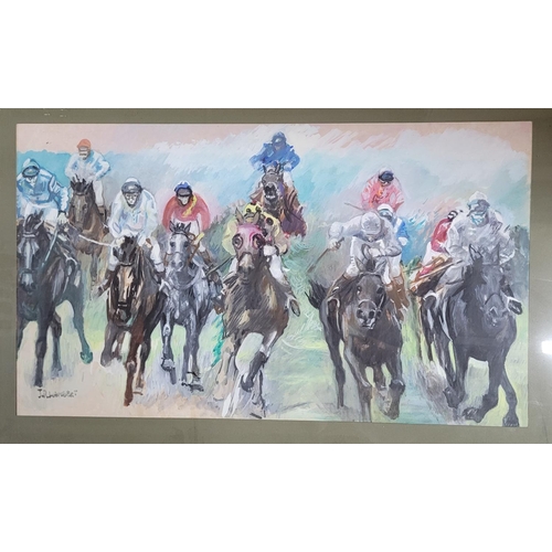 182 - Five J.R. Lambert watercolours depicting horse racing scenes, all framed (5)