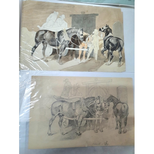 272 - Set of five late Georgian and Victorian animal watercolours and drawings (5), all unframed