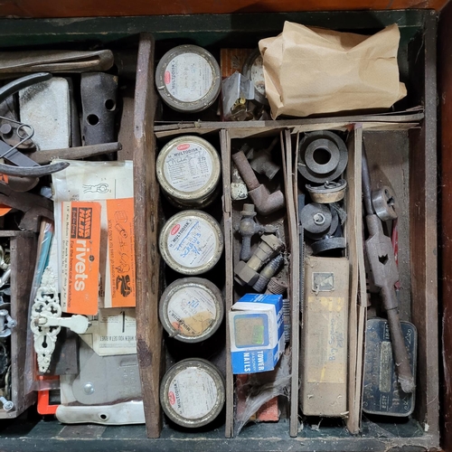 262 - Large handmade old tool truck with top shelf with some tools